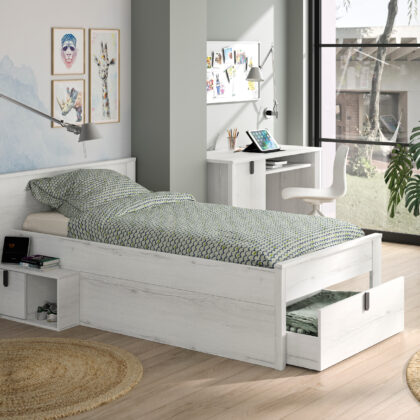 Lugano κρεβάτι με αποθηκευτικό χώρο 207x123x80εκ. ( για στρώμα 90x190εκ. ή 90x200εκ. ) Whitewashed Oak