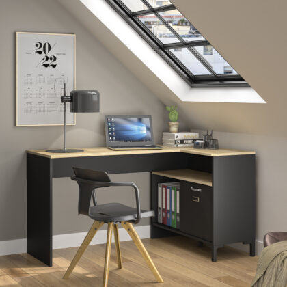 Manchester Γραφείο γωνιακό 136x88x73εκ. Helvezia Oak / Black