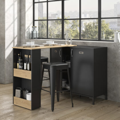 Manchester τραπέζι ψηλό bar / κονσόλα 115x45x93εκ. ( 94x136x93εκ. ) Helvezia Oak / Black