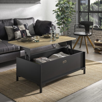 Manchester τραπεζάκι σαλονιού με σερβιτόρο 109x60x36εκ. Helvezia Oak / Black