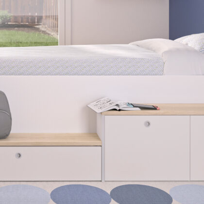 Matis κρεβάτι μονό πολυμορφικό με αποθηκευτικούς χώρους 125x208x80εκ. ( για στρώμα 90x200εκ. ) Natural Chestnut / Λευκό