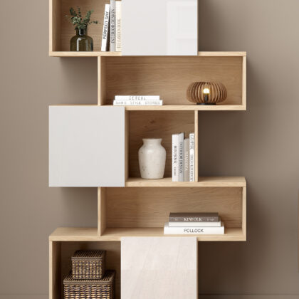 Maze βιβλιοθήκη με 3 ντουλάπια 95,5x31,5x166εκ. Jackson Hickory / Λευκό γυαλιστερό