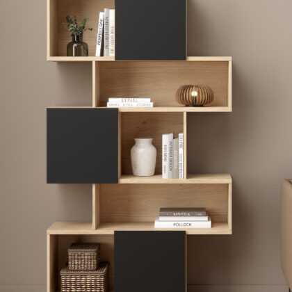 Maze βιβλιοθήκη με 3 ντουλάπια 95,5x31,5x166εκ. Jackson Hickory / Μαύρο