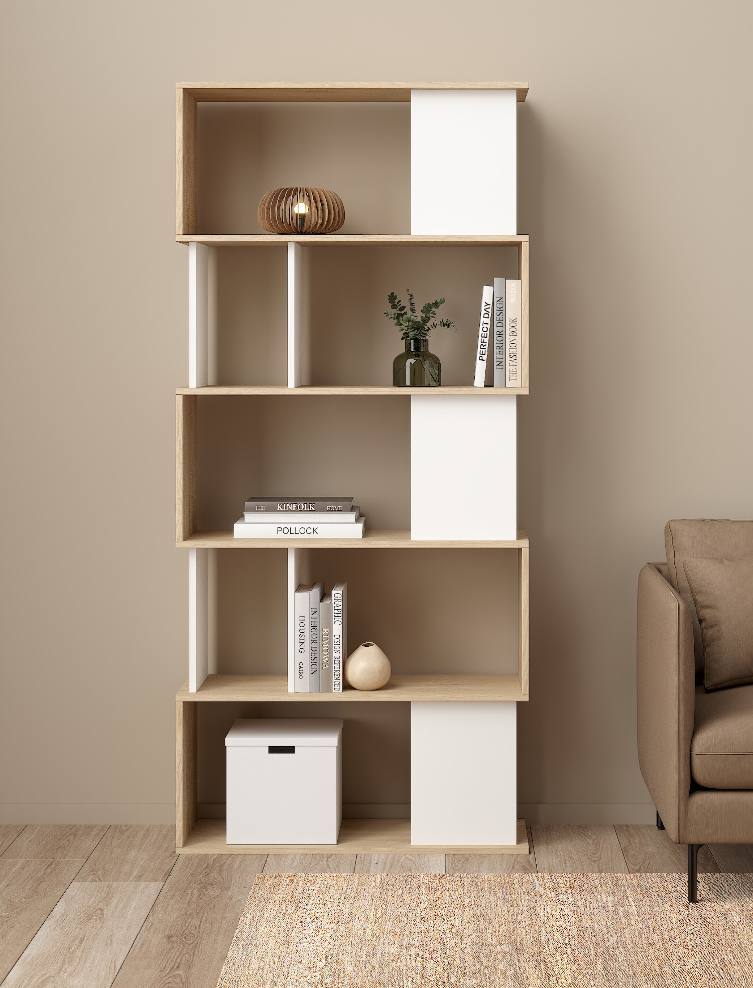 Maze βιβλιοθήκη 80x29,5x173,5εκ. Jackson Hickory / Λευκό