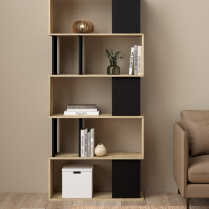 Maze βιβλιοθήκη 80x29,5x173,5εκ. Δρυς / Μαύρο