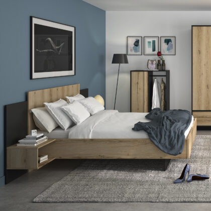 Mimizan Κρεβάτι με δύο κρεμαστά κομοδίνα 235x206εκ. ( για στρώμα 140x200εκ. ) Helvezia Oak / Black