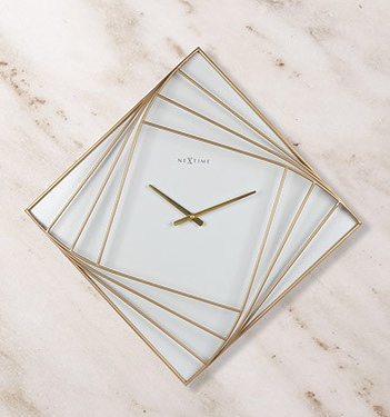 Turning Square ρολόι τοίχου μεταλλικό 85x85x6,5εκ. Χρυσό/Λευκό