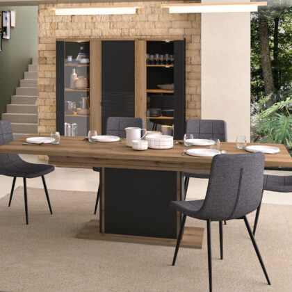 Otello τραπέζι τραπεζαρίας επεκτεινόμενο 160/205x90x77εκ. Helvezia Oak / Μαύρο