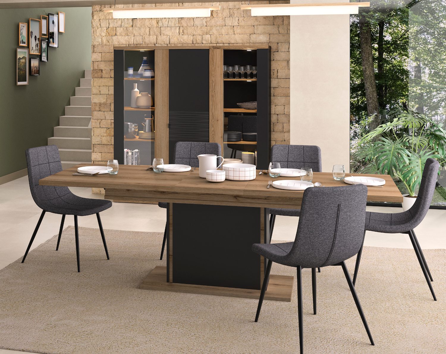 Otello τραπέζι τραπεζαρίας επεκτεινόμενο 160/205x90x77εκ. Helvezia Oak / Μαύρο