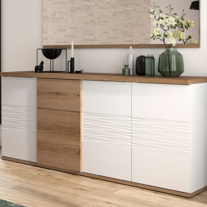 Otello μπουφές με 4 πόρτες και 1 συρτάρι 208x47x87εκ. Helvezia Oak / Λευκό