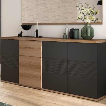 Otello μπουφές με 4 πόρτες και 1 συρτάρι 208x47x87εκ. Helvezia Oak / Μαύρο