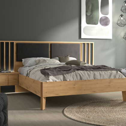 Rivoli κρεβάτι διπλό 249x208x93εκ. ( για στρώμα 160x200εκ. ) με δύο κρεμαστά κομοδίνα , κρυφό φωτισμό στα κομοδίνα Artisan Oak / Black