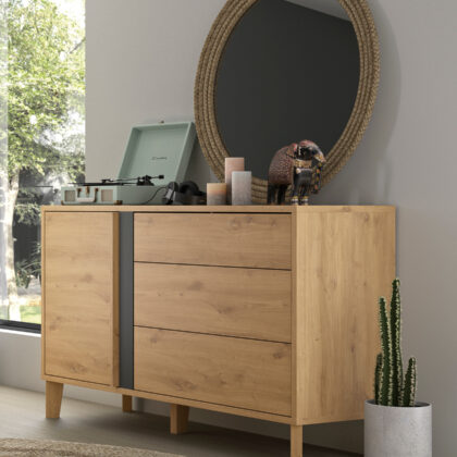 Rivoli συρταριέρα με τρία συρτάρια και μία πόρτα 136x45x87εκ. Artisan Oak / Μαύρο