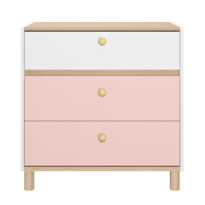 Romy συρταριέρα με 3 συρτάρια 81x45x82εκ. Λευκό / Ροζ / Blond Oak