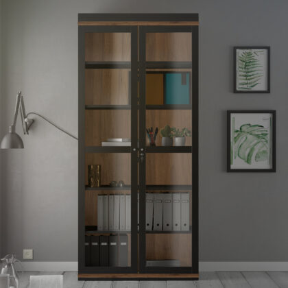 Roomers βιτρίνα με 2 πόρτες 88,7x36,25x200,4εκ. Μαύρο / Καρυδί
