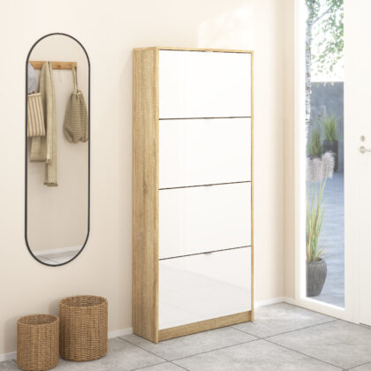 Shoes παπουτσοθήκη με 4 πτυσσόμενες πόρτες ( έως 24 ζευγάρια παπούτσια ) 70,3x24x162εκ. Λευκό / Δρυς