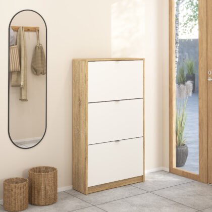 Shoes παπουτσοθήκη με 3 πτυσσόμενες πόρτες ( έως 18 ζευγάρια παπούτσια ) 70,3x24x123,6εκ. Λευκό / Δρυς