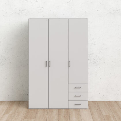 Space ντουλάπα με 3 πόρτες και 3 συρτάρια 115,8x49,5x175,4εκ. Λευκό