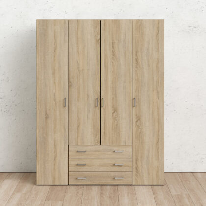 Space ντουλάπα με 4 πόρτες και 3 συρτάρια 154x49,5x200,4εκ. Δρυς