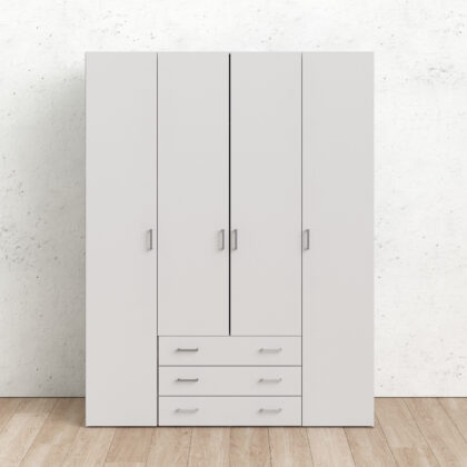 Space ντουλάπα με 4 πόρτες και 3 συρτάρια 154x49,5x200,4εκ. Λευκό