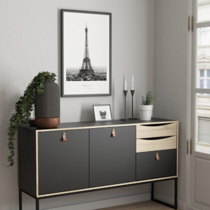 Stubbe μπουφές με δυο πόρτες και τρία συρτάρια 147,2x40x86,6εκ. Μαύρο / Δρυς