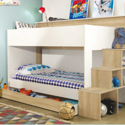 Teotea Κουκέτα παιδική με σκάλα-βιβλιοθήκη & αποθηκευτικό συρτάρι 244x111x158εκ. Sonoma / White