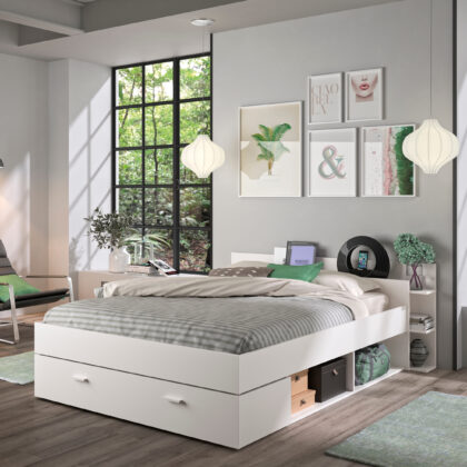 Tonight Κρεβάτι διπλό με αποθηκευτικούς χώρους 171x211εκ. ( για στρώμα 140x190εκ. )  Λευκό