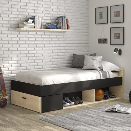 Tonight Κρεβάτι μονό με αποθηκευτικούς χώρους 98x194x60εκ. ( για στρώμα 90x190εκ. ) Black/Natural Chestnut