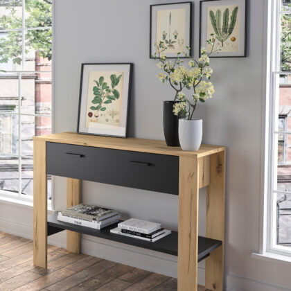 Trust Κονσόλα με 1 συρτάρι και 1 ράφι 102x36x91εκ. Helvezia Oak / Black