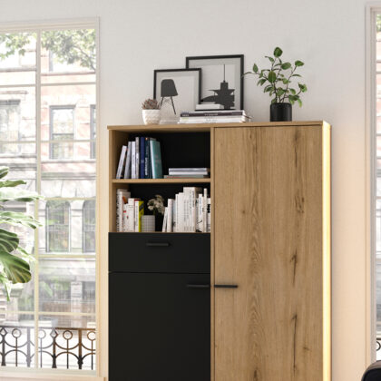 Trust Ντουλάπι αποθήκευσης 102x36x150εκ. με ένα συρτάρι και δύο πόρτες  Helvezia Oak / Black