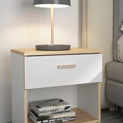 Tulle κομοδίνο με ένα συρτάρι 48x52x35εκ. Λευκό / Blond Oak