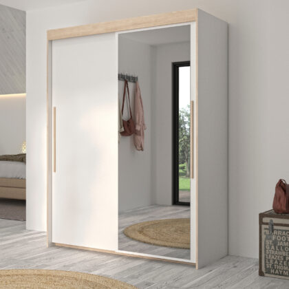 Tulle ντουλάπα με δύο συρόμενες πόρτες 153x60x200εκ. Λευκό / Blond oak