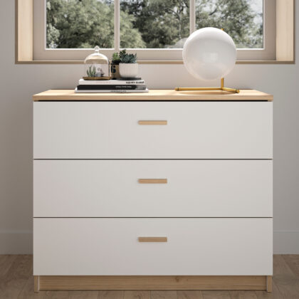 Tulle συρταριέρα με τρία συρτάρια 92x45x76εκ.  Λευκό / Blond Oak