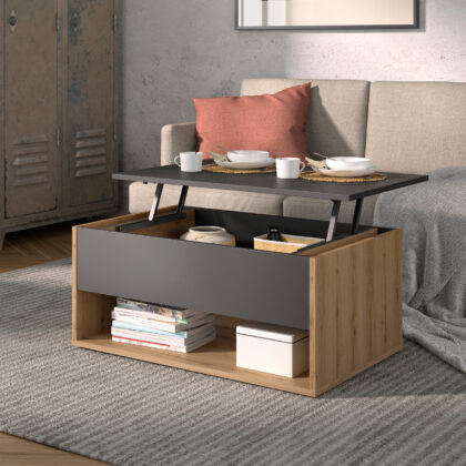 Urban τραπεζάκι σαλονιού με σερβιτόρο 90x60x44/55εκ. Helvezia Oak / Ανθρακί