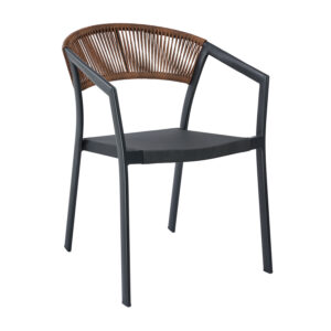 Πολυθρόνα Beluga Καφέ με Μαύρο Σκελετό 56 x 60 x 80 Αλουμίνιο, Συνθετικό σχοινί Καφέ