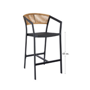 Σκαμπό Beluga-Bar 65 Φυσικό με Μαύρο Σκελετό 57 x 69 x 101 Αλουμίνιο, Συνθετικό σχοινί Φυσικό